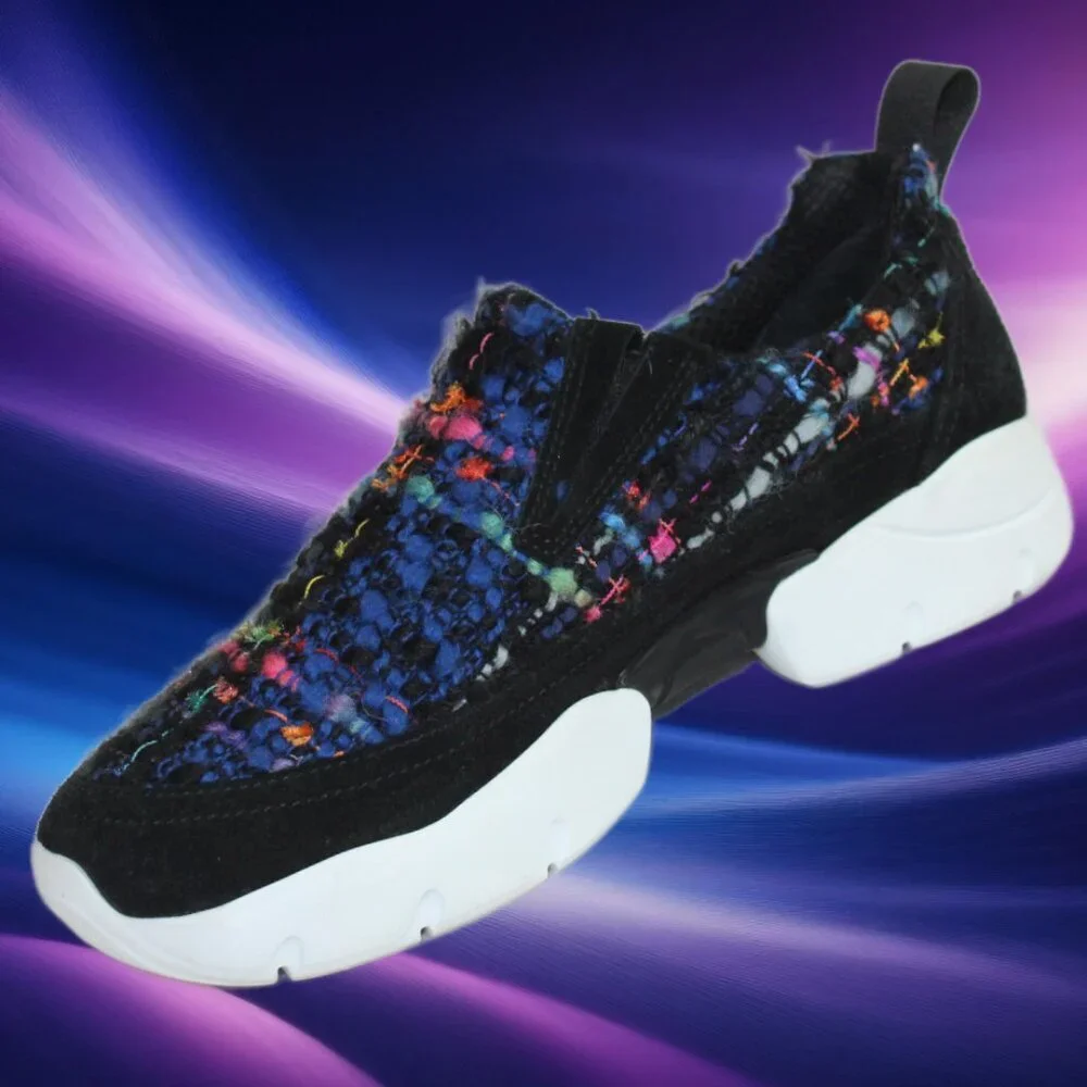 MSGM Black Blue Multicolor Tweed  Slip-On Extra Light Trainers Size 36 (US 6)